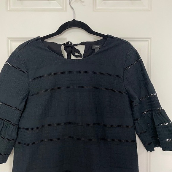 J. Crew Black Eyelet Sheath Dress Ruffled Sleeves, Size 6 Cocktail Office Modern - Picture 9 of 9